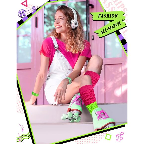 80s 90s Accessories Set for Women Neon Socks Bracelets Earrings Retro Style - Picture 3 of 7